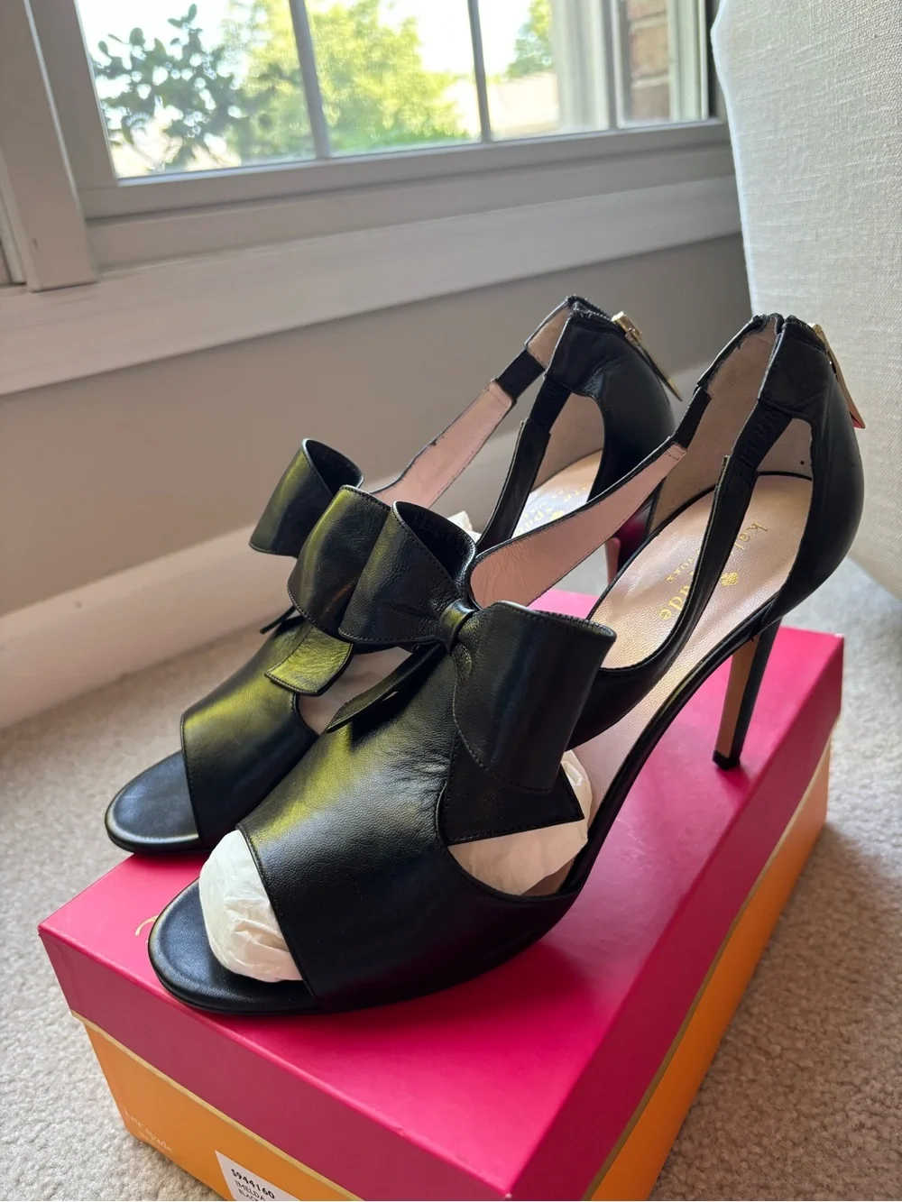 kate spade Black Open-Toe Bow Heel Sandals